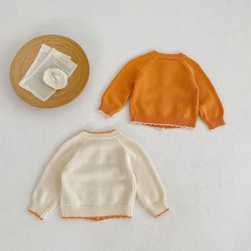 カーディガン・パーカー ベビーカーディガン ニットフラワー刺繍ジャケット 2カラー