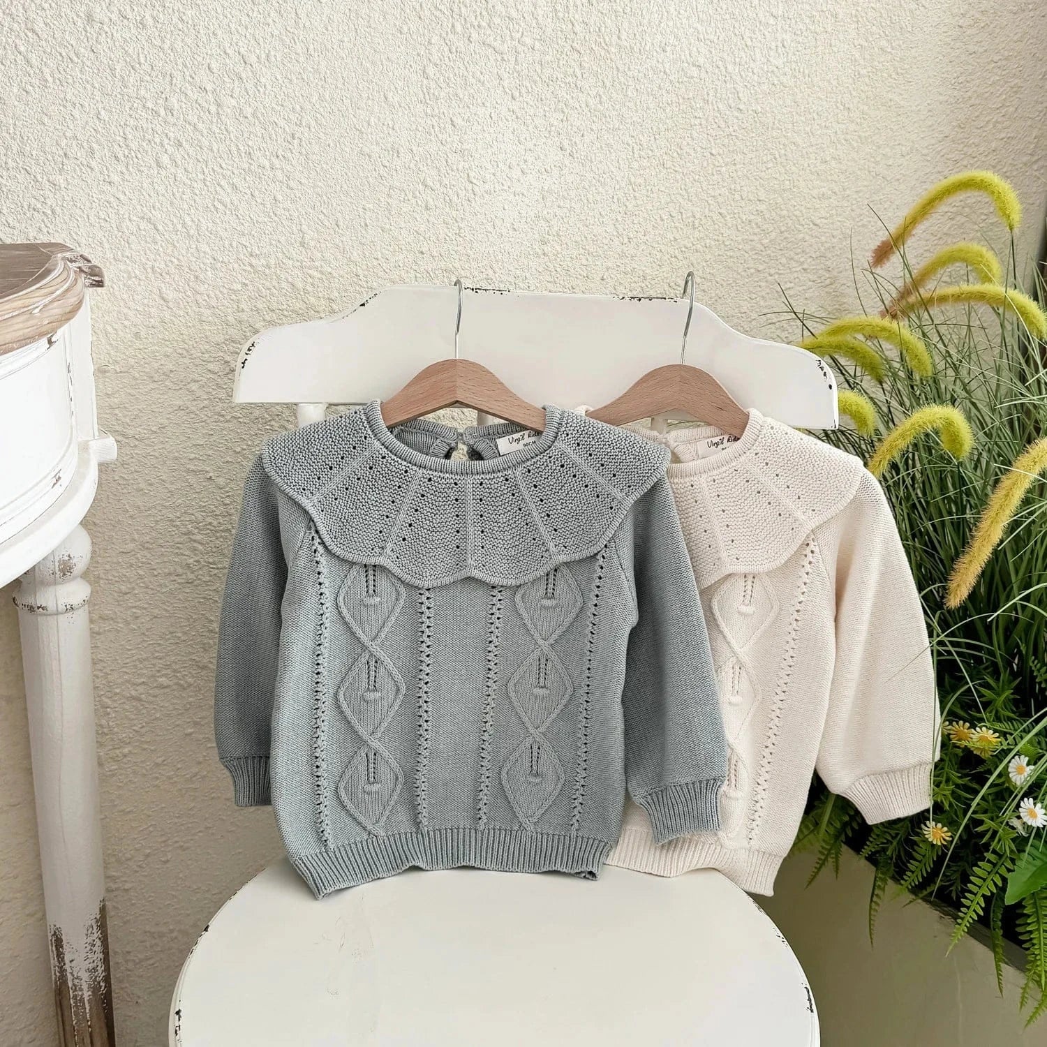 ニット・セーター キッズトップス ニットビッグサークル襟セータートップス 2カラー