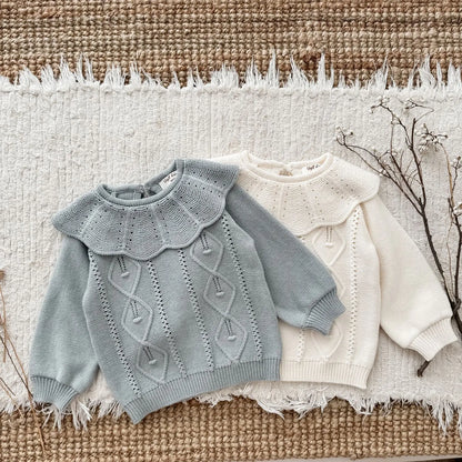 ニット・セーター キッズトップス ニットビッグサークル襟セータートップス 2カラー