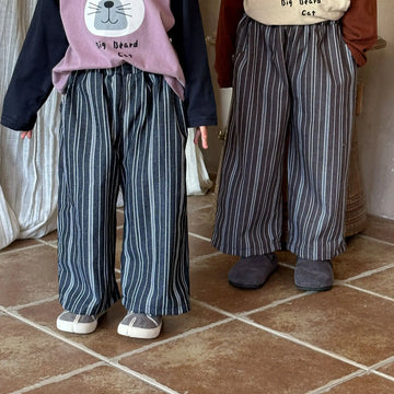 ロングパンツ・スウェットパンツ キッズパンツ ストライプルーズワイドロングパンツ 2カラー