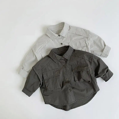 長袖シャツ・ブラウス キッズトップス 長袖シャツ ワークシャツ ポケット 2カラー