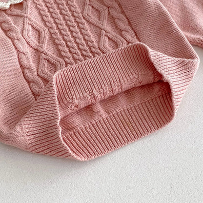 長袖セットアップ キッズトップス/スカート ニットフリル襟セーター/ニットプリーツスカート 2カラー