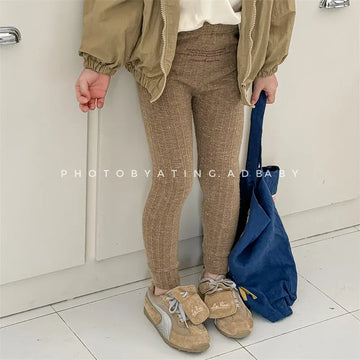レギンスパンツ キッズパンツ リブニット レギンスパンツ レターロゴプリント 2カラー