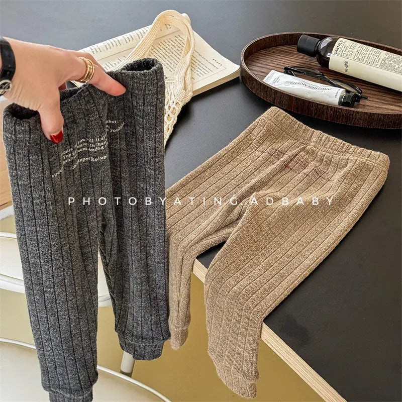 レギンスパンツ キッズパンツ リブニット レギンスパンツ レターロゴプリント 2カラー