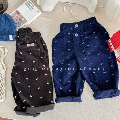 ロングパンツ・スウェットパンツ キッズパンツ ルーズロングパンツ リボンプリント 2カラー