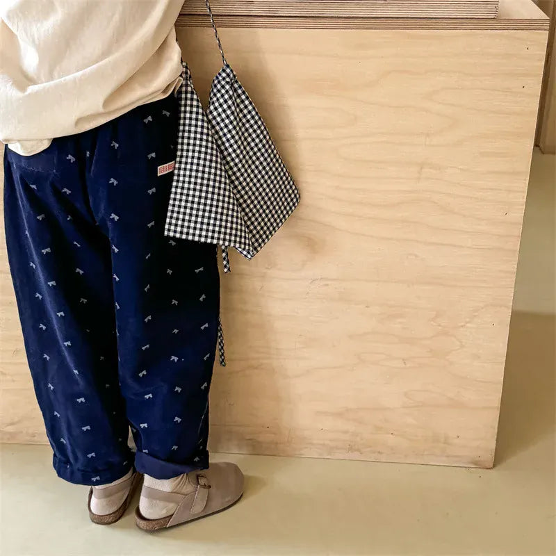 ロングパンツ・スウェットパンツ キッズパンツ ルーズロングパンツ リボンプリント 2カラー