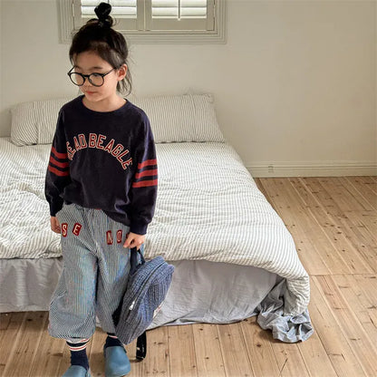 ロングパンツ・スウェットパンツ キッズパンツ ストライプ ルーズロングパンツ ヒッコリーパンツ 2カラー