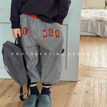 ロングパンツ・スウェットパンツ キッズパンツ ストライプ ルーズロングパンツ ヒッコリーパンツ 2カラー