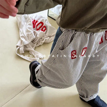 ロングパンツ・スウェットパンツ キッズパンツ ストライプ ルーズロングパンツ ヒッコリーパンツ 2カラー