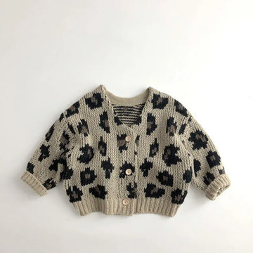 カーディガン・パーカー キッズカーディガン ニット ざっくりジャケット レオパード 2カラー