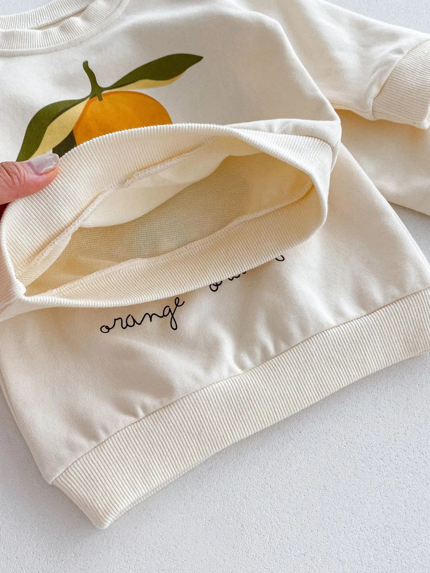 長袖セットアップ ベビーキッズセットアップ 2点セット スウェットシャツ+スウェットパンツ レモン/オレンジプリント