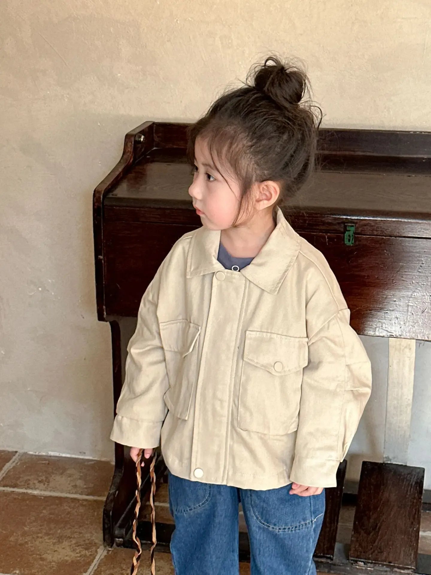 ショートコート・ジャケット・ジャンパー キッズアウター 襟付きジャケット レトロコート 2カラー