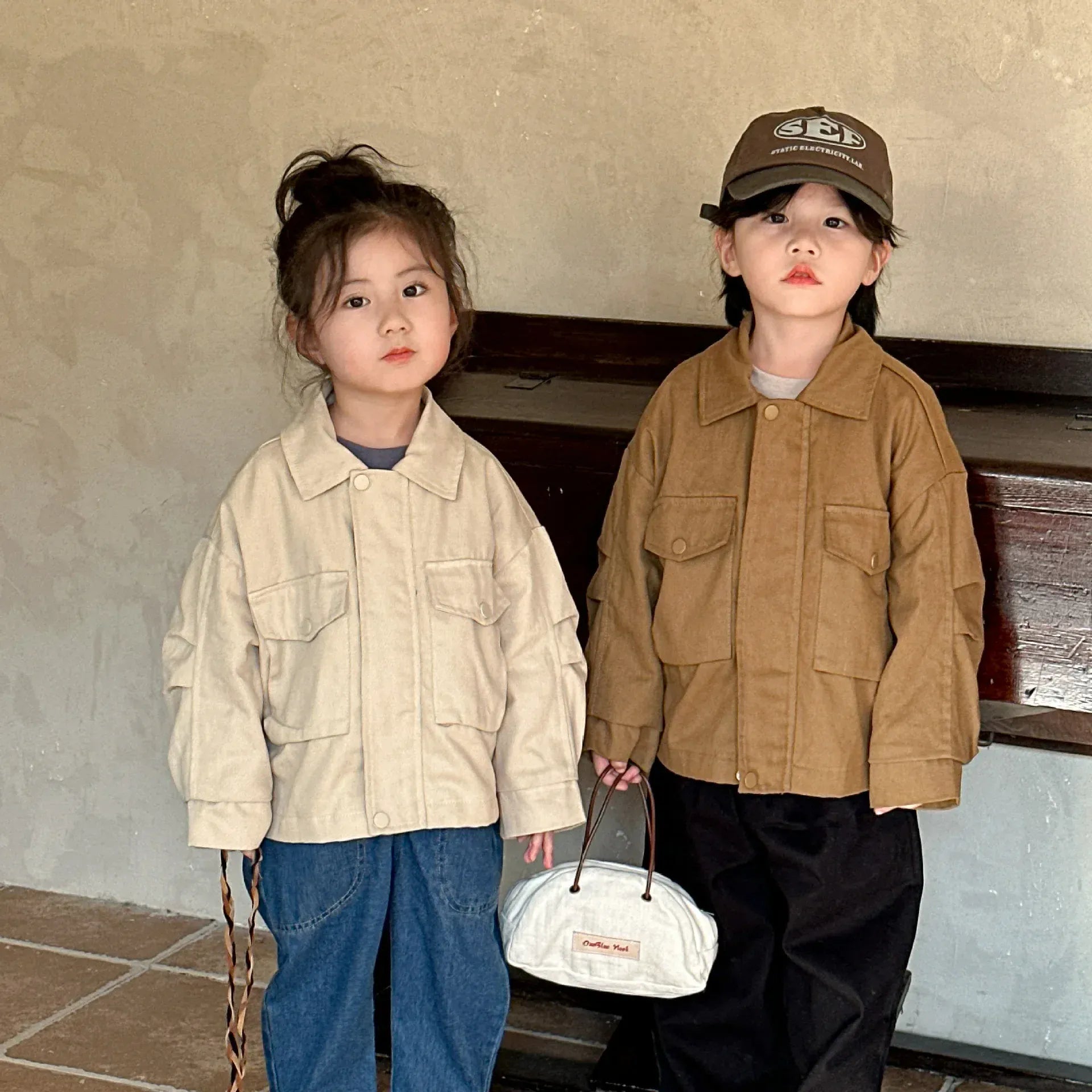 ショートコート・ジャケット・ジャンパー キッズアウター 襟付きジャケット レトロコート 2カラー