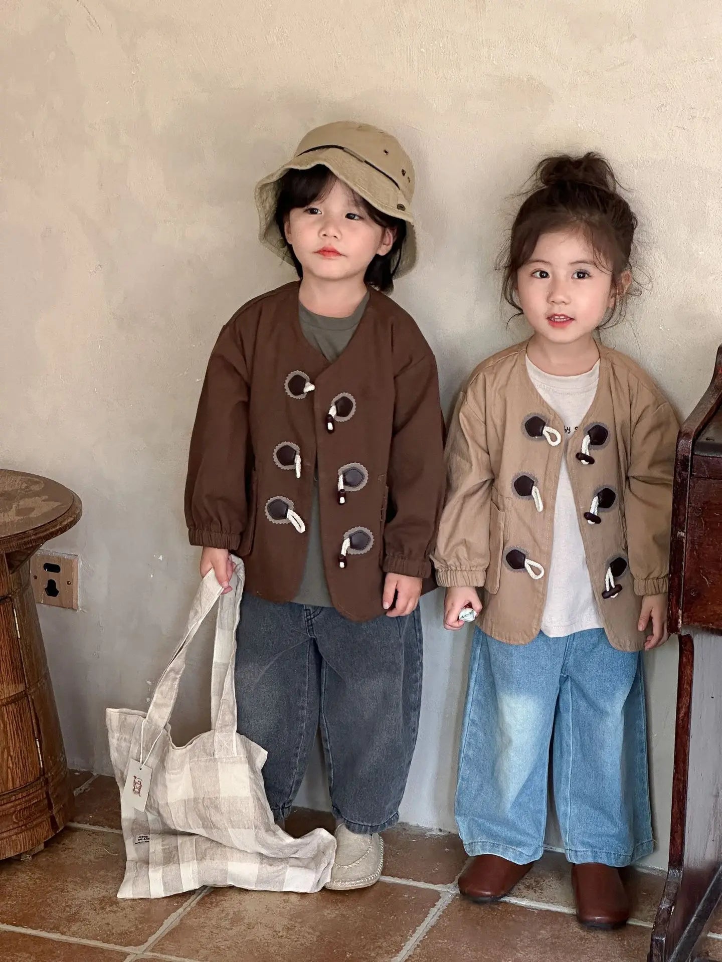 ショートコート・ジャケット・ジャンパー キッズアウター ダッフル トグルボタン ジャケット コート 2カラー