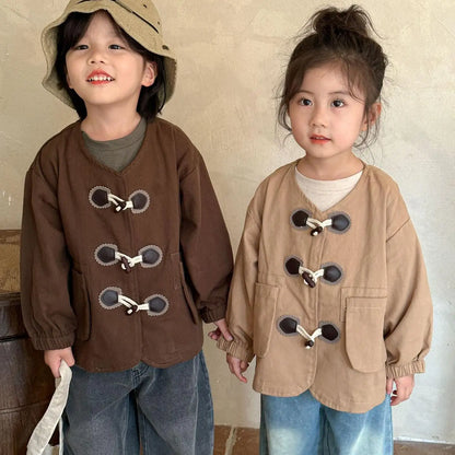 ショートコート・ジャケット・ジャンパー キッズアウター ダッフル トグルボタン ジャケット コート 2カラー