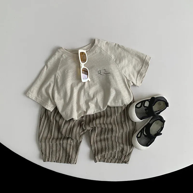 ロングパンツ・スウェットパンツ キッズパンツ ルーズクロップドパンツ レトロ ストライプ 2カラー