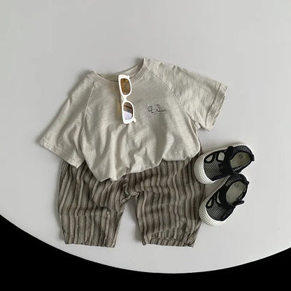 ロングパンツ・スウェットパンツ キッズパンツ ルーズクロップドパンツ レトロ ストライプ 2カラー