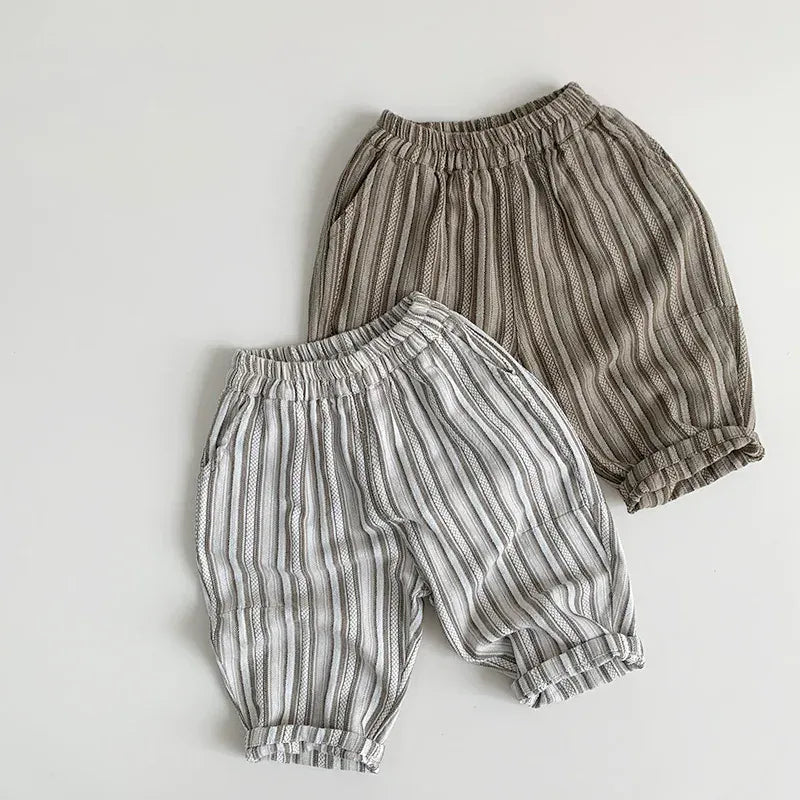ロングパンツ・スウェットパンツ キッズパンツ ルーズクロップドパンツ レトロ ストライプ 2カラー