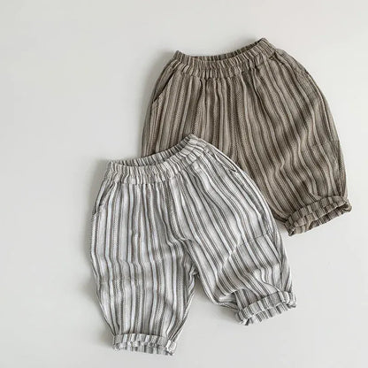 ロングパンツ・スウェットパンツ キッズパンツ ルーズクロップドパンツ レトロ ストライプ 2カラー