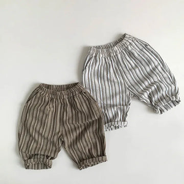 ロングパンツ・スウェットパンツ キッズパンツ ルーズクロップドパンツ レトロ ストライプ 2カラー