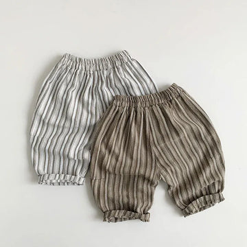 ロングパンツ・スウェットパンツ キッズパンツ ルーズクロップドパンツ レトロ ストライプ 2カラー