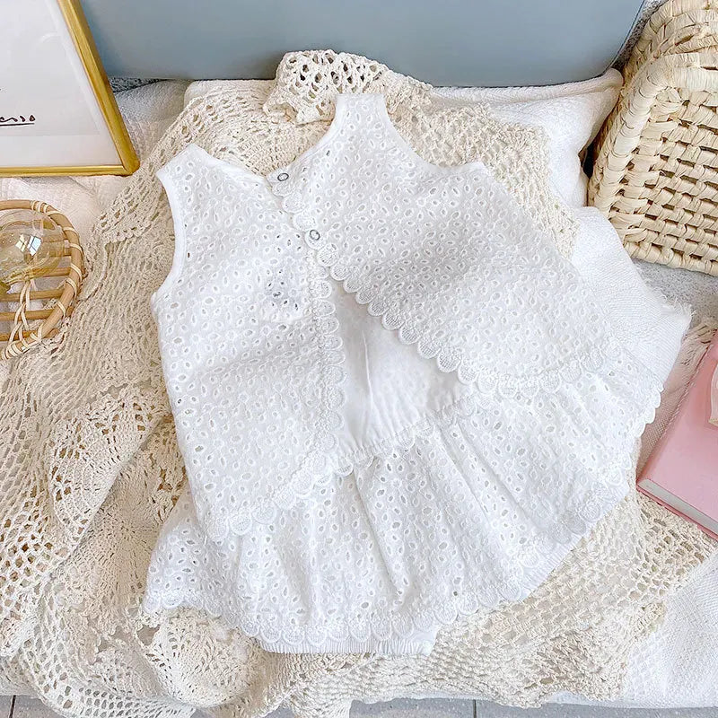 ノースリーブセットアップ ☺︎ キッズセットアップ 2点セット レース ノースリーブブラウス+ショートパンツ