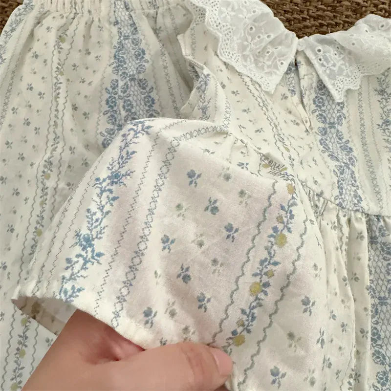 ノースリーブセットアップ キッズセットアップ 2点セット レース襟 ノースリーブペプラムチュニックブラウス+ワイドルーズパンツ フラワーストライププリント