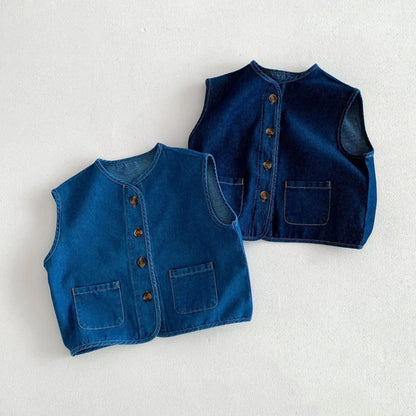 ベスト キッズベスト デニム フロントボタンベスト 2カラー