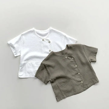 半袖シャツ・ブラウス キッズトップス 半袖シャツ ブラウス コットンリネン 2カラー