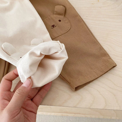 ロングパンツ・スウェットパンツ キッズパンツ 膝パッチ ロングルーズパンツ うさぎくまベア 2カラー