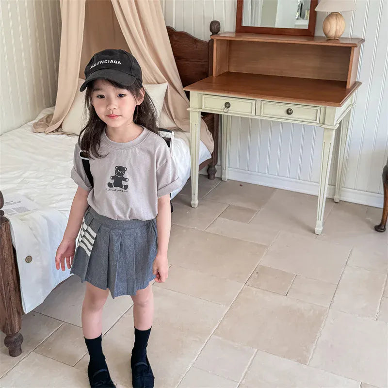 スカート キッズスカート プリーツミニスカート パンツインスカート ライン入り スクールスタイル 2カラー