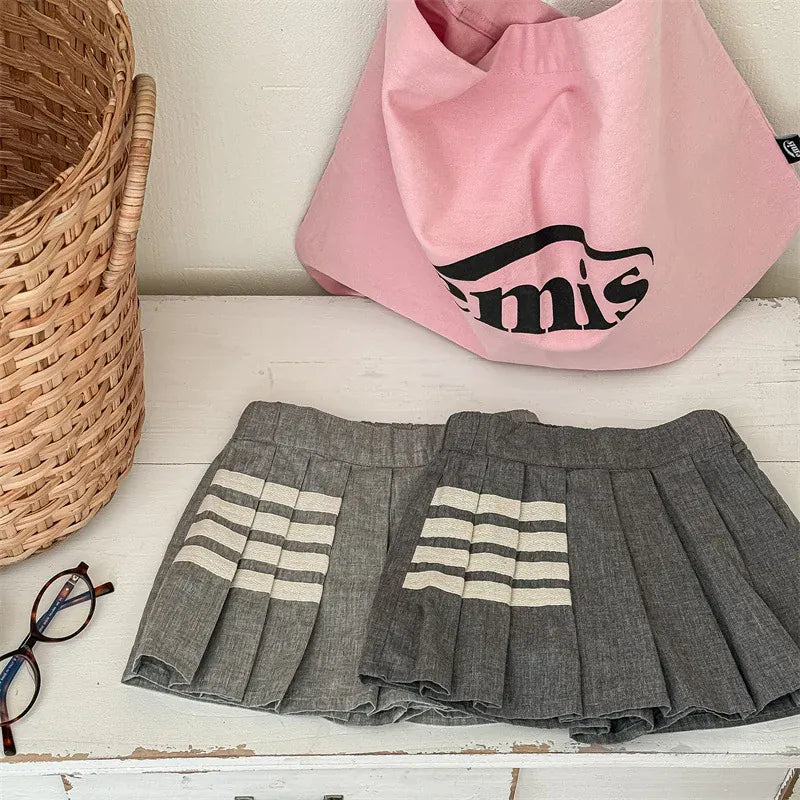 スカート キッズスカート プリーツミニスカート パンツインスカート ライン入り スクールスタイル 2カラー