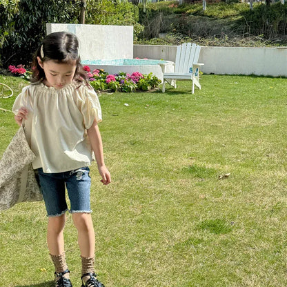 半袖シャツ・ブラウス キッズトップス 半袖ルーズブラウス シンプルベーシック 2カラー