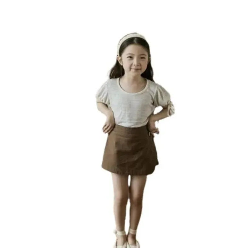 ハーフパンツ・ショートパンツ キッズパンツ コットンリネン ラップスカート ショートパンツ 2カラー