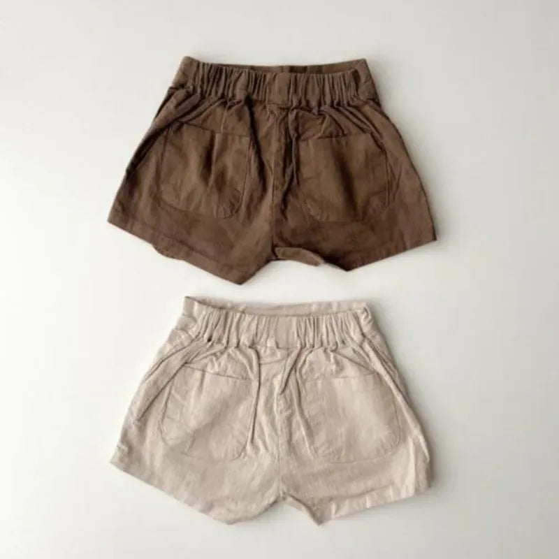 ハーフパンツ・ショートパンツ キッズパンツ コットンリネン ラップスカート ショートパンツ 2カラー