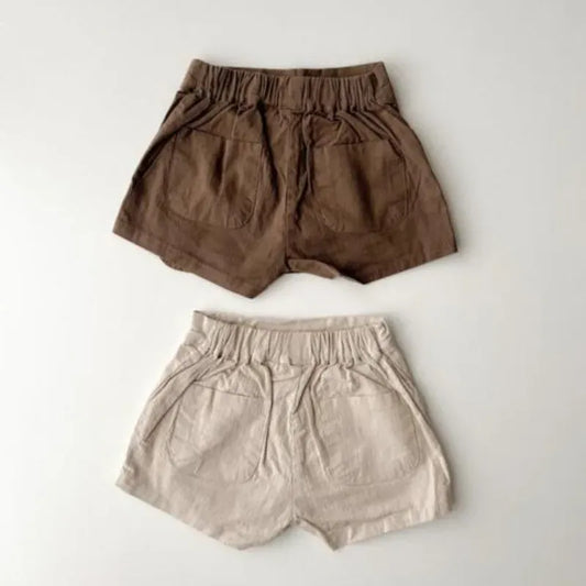 ハーフパンツ・ショートパンツ キッズパンツ コットンリネン ラップスカート ショートパンツ 2カラー