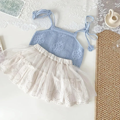 タンクトップ・キャミソール・ノースリーブトップス ベビーキッズトップス レースニット キャミソールトップス 2カラー