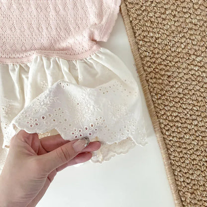 半袖シャツ・ブラウス ベビーキッズトップス ペプラムレース レースニットチュニックブラウス 2カラー
