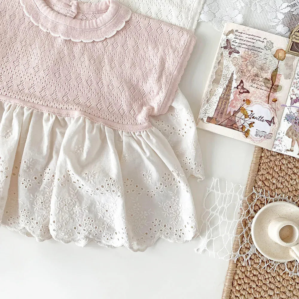 半袖シャツ・ブラウス ベビーキッズトップス ペプラムレース レースニットチュニックブラウス 2カラー