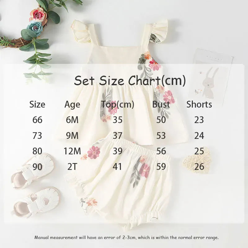 半袖ロンパース ベビーセットアップ 2点セット/ロンパース 半袖パフスリーブボディスーツ/フリルショルダーキャミソールチュニック+ブルマパンツ