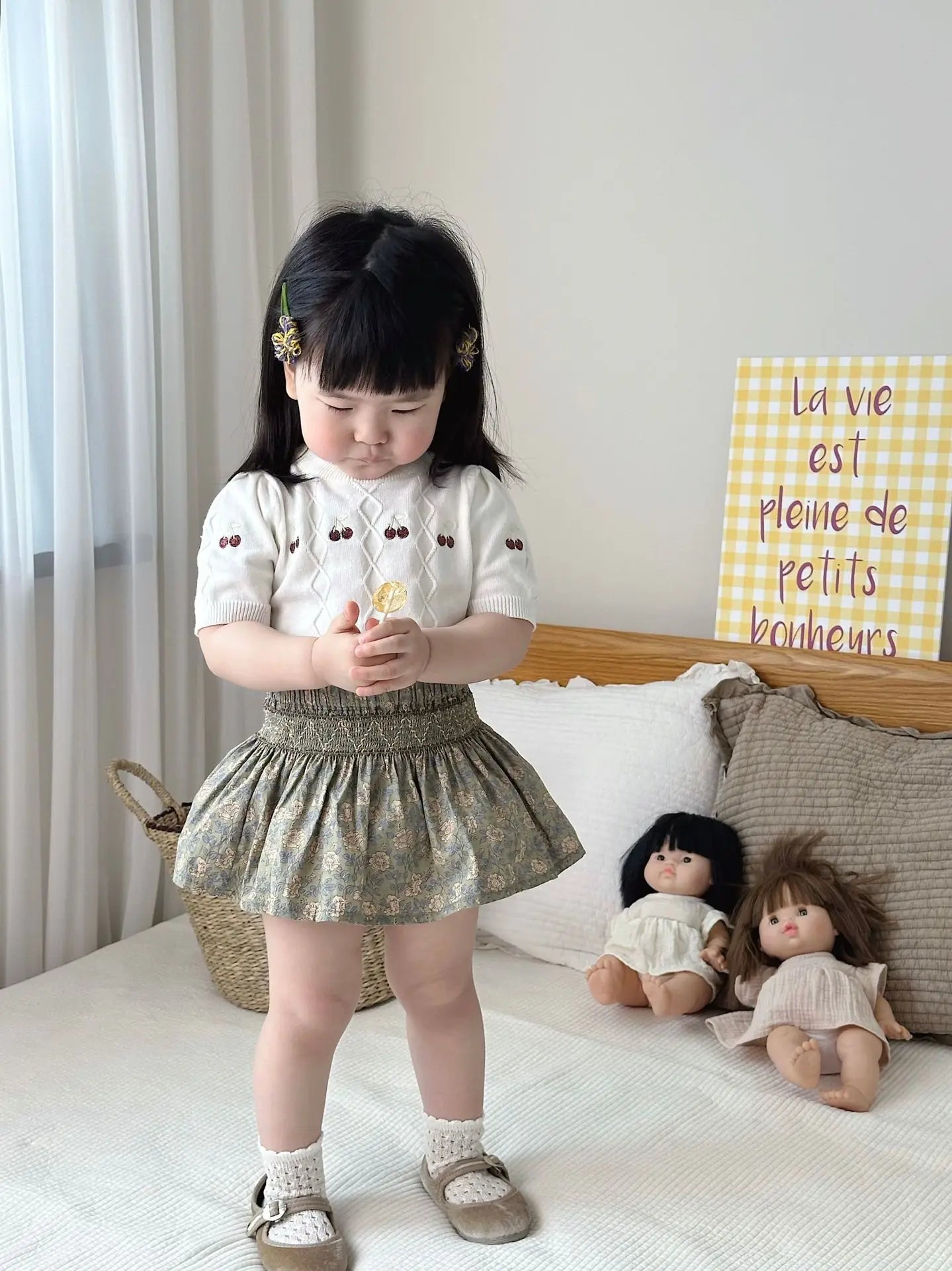 ニット・セーター ベビーキッズトップス サマーニット 半袖サマーセーター チェリー さくらんぼ 刺繍 2カラー