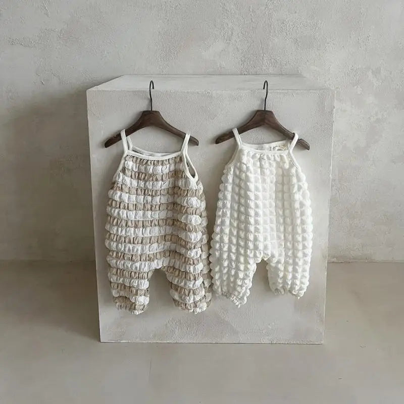 ノースリーブロンパース ベビーロンパース ポップコーン バブルデザイン キャミソールジャンプスーツ 2カラー