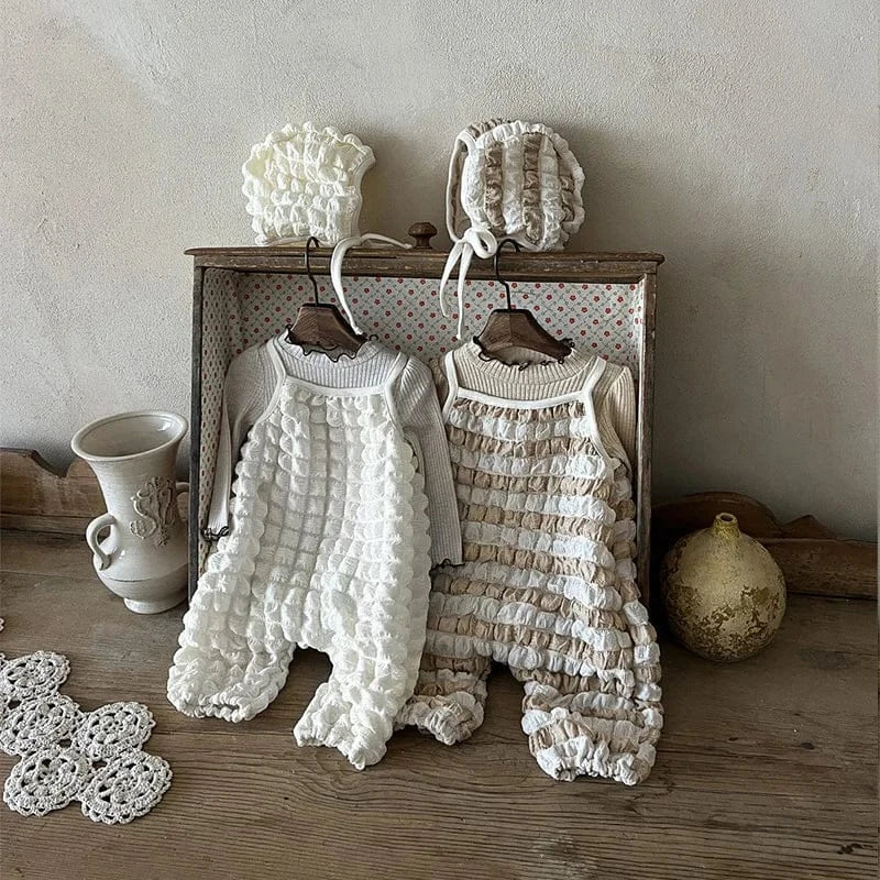 ノースリーブロンパース ベビーロンパース ポップコーン バブルデザイン キャミソールジャンプスーツ 2カラー