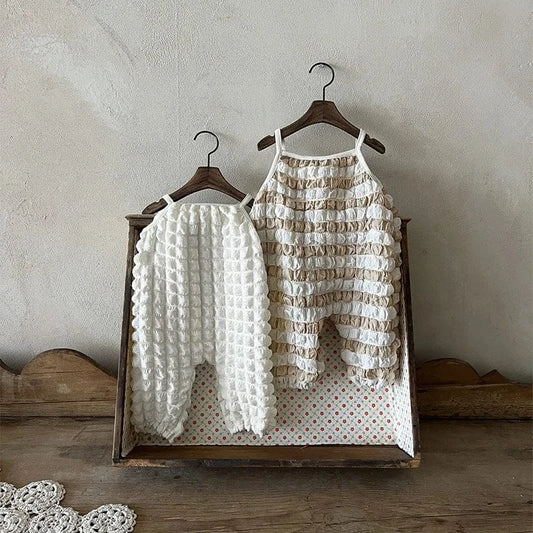 ノースリーブロンパース ベビーロンパース ポップコーン バブルデザイン キャミソールジャンプスーツ 2カラー