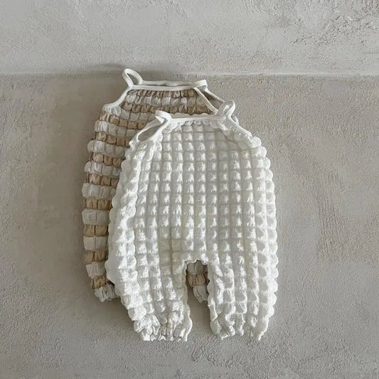 ノースリーブロンパース ベビーロンパース ポップコーン バブルデザイン キャミソールジャンプスーツ 2カラー