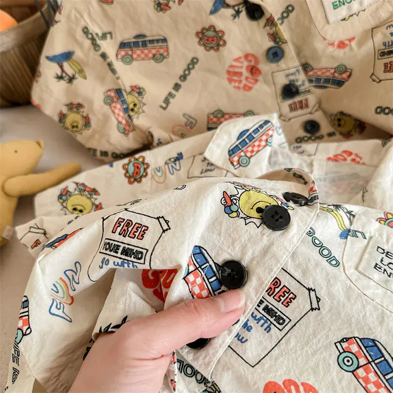 半袖シャツ・ブラウス キッズトップス 半袖シャツ アロハシャツ アメリカンプリント 2カラー