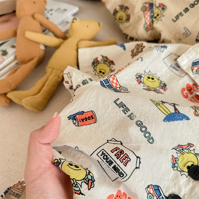 半袖シャツ・ブラウス キッズトップス 半袖シャツ アロハシャツ アメリカンプリント 2カラー