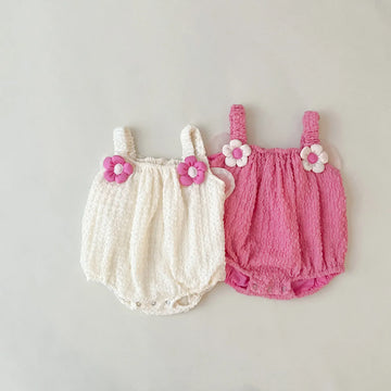 ノースリーブロンパース ベビーロンパース キャミソールボディスーツ フラワー バックリボン バタフライ蝶 2カラー