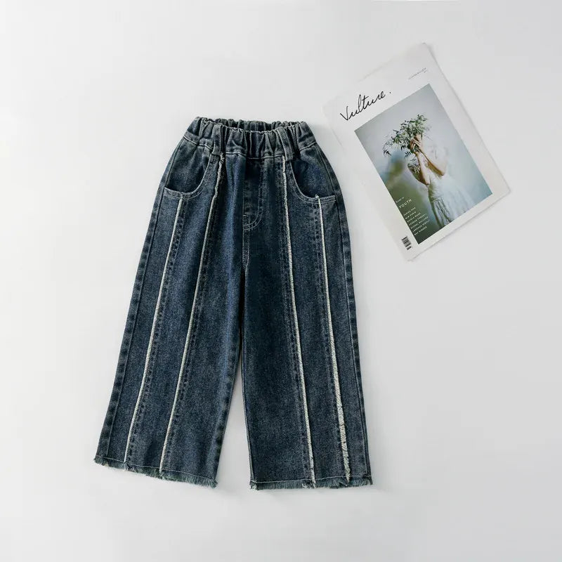 デニムパンツ キッズパンツ デニムパンツ ストライプ ワイドルーズパンツ ジーンズ ジーパン 2カラー