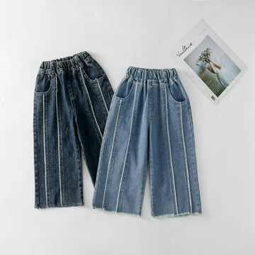 デニムパンツ キッズパンツ デニムパンツ ストライプ ワイドルーズパンツ ジーンズ ジーパン 2カラー